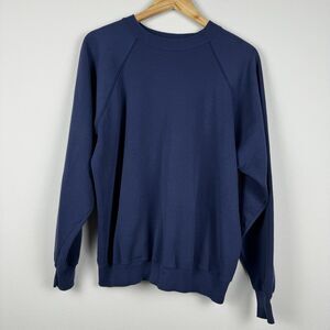 Vintage 90s Blank Hanes Sweatshirt Size XL 50/50 Raglan Crewneck Navy Blue Retro